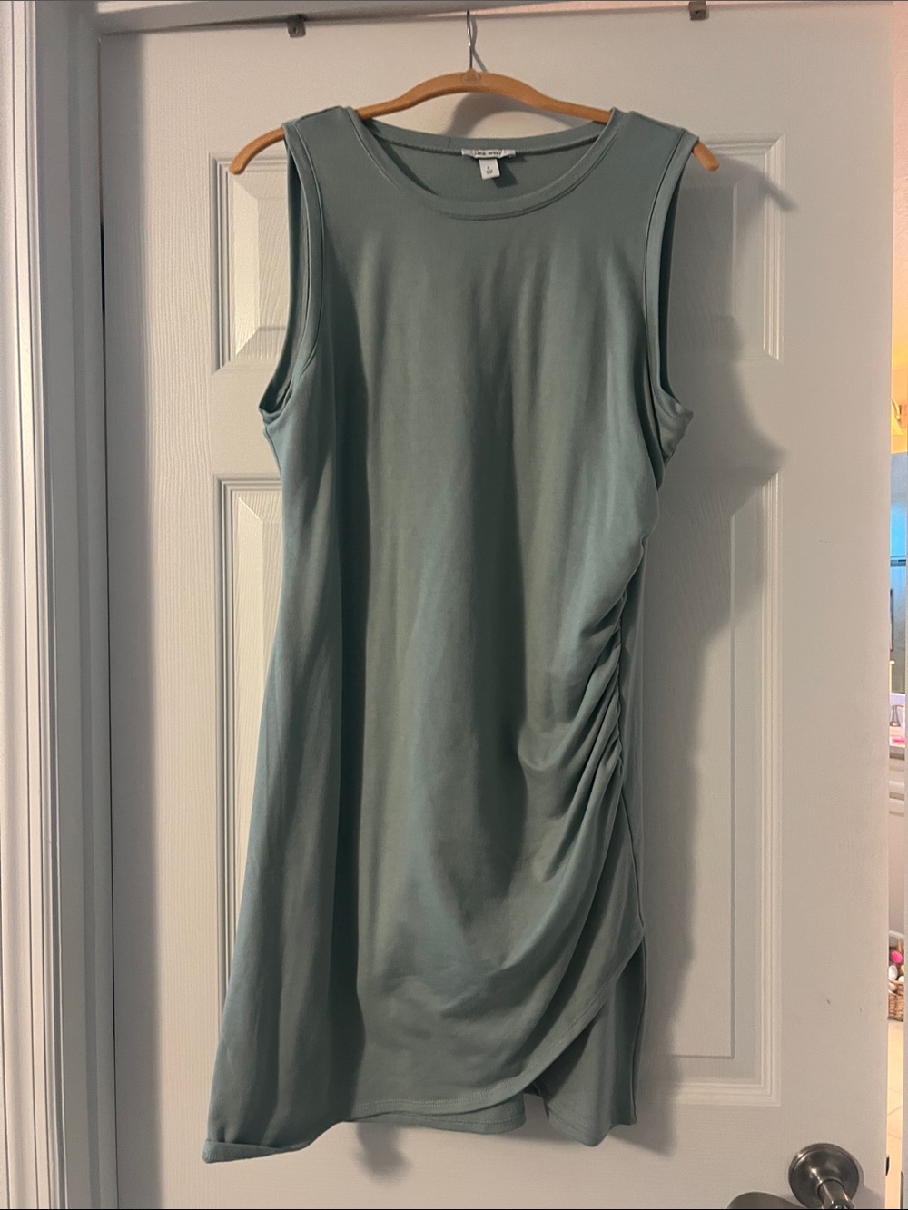 Nine West Sleeveless Sage Green Midi Dress with Side Ruching